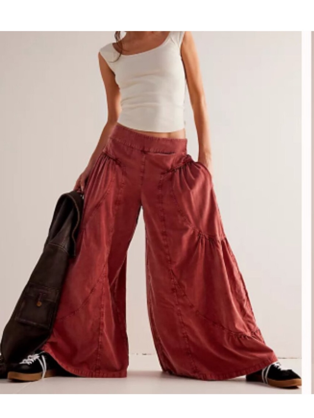 We The Free Wide Leg Tiered Pants in Rust Red